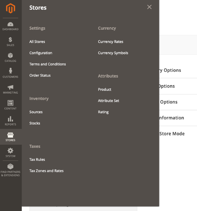 Select Stores followed by Configuration menu.
