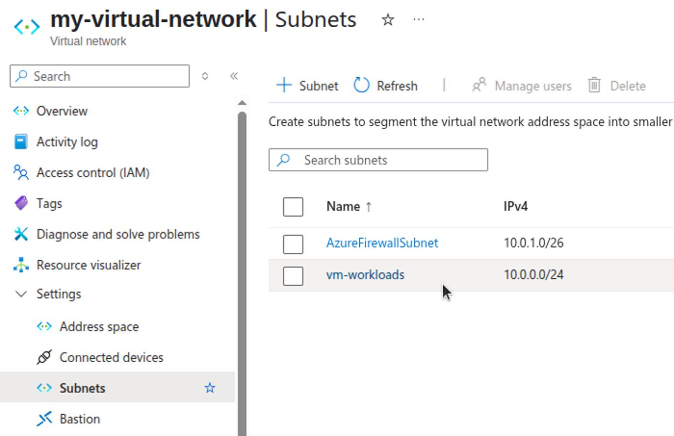 Diagram showing VM subnet IP address range.